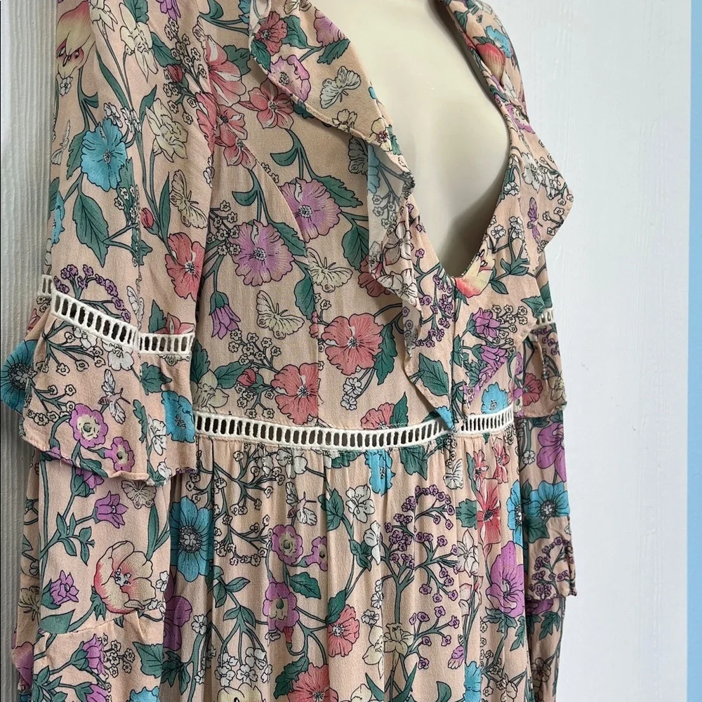 Spell - Sayulita Frill Colorful Floral V Neck Long Sleeve Midi Dress Size Medium - Picture 6 of 14